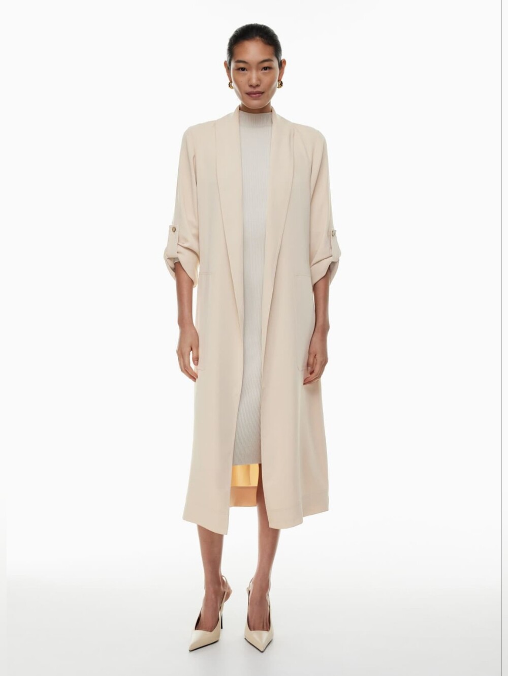 Babaton Kahlo Robe Studio Drape Humus Beige Long Duster XS